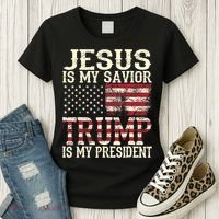 American Flag Tee Jesus Is My Savior Trump Is My President Women's T-Shirt thumb 3