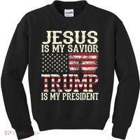 American Flag Tee Jesus Is My Savior Trump Is My President Kids Sweatshirt thumb 0