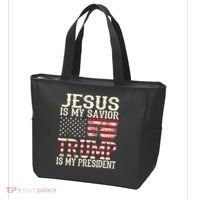 American Flag Tee Jesus Is My Savior Trump Is My President Tote Bag thumb 3