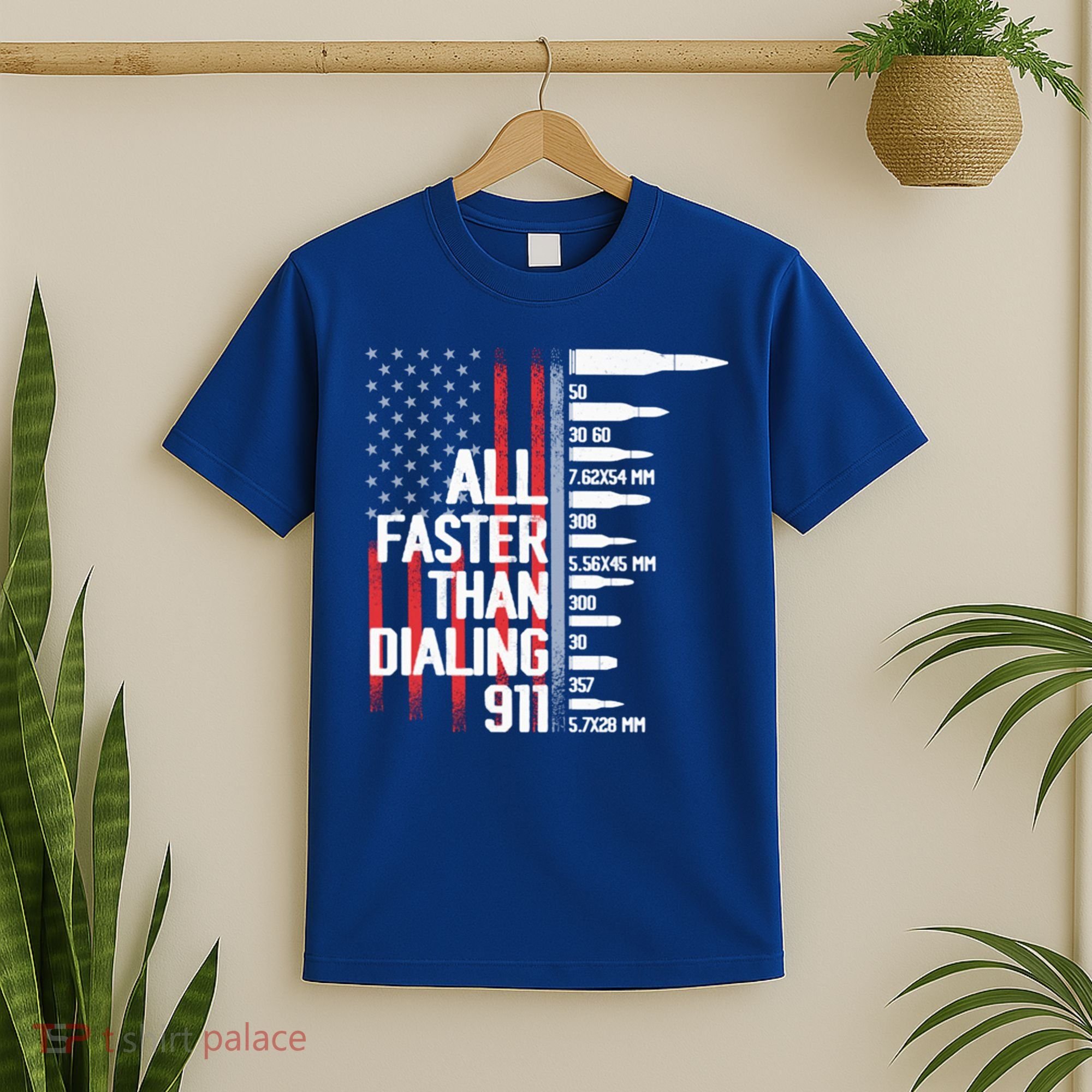All Faster Than Dialing 911 American Flag Funny Gun Owner Gift T-Shirt