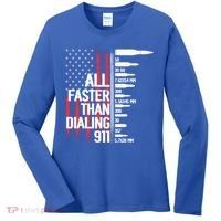 All Faster Than Dialing 911 American Flag Funny Gun Owner Gift Women's Long Sleeve Shirt thumb 0