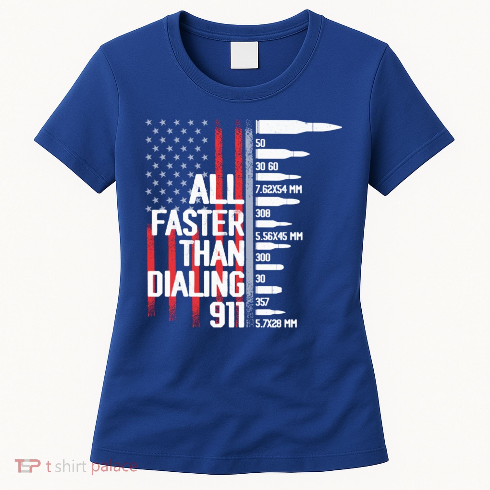 All Faster Than Dialing 911 American Flag Funny Gun Owner Gift Women's T-Shirt