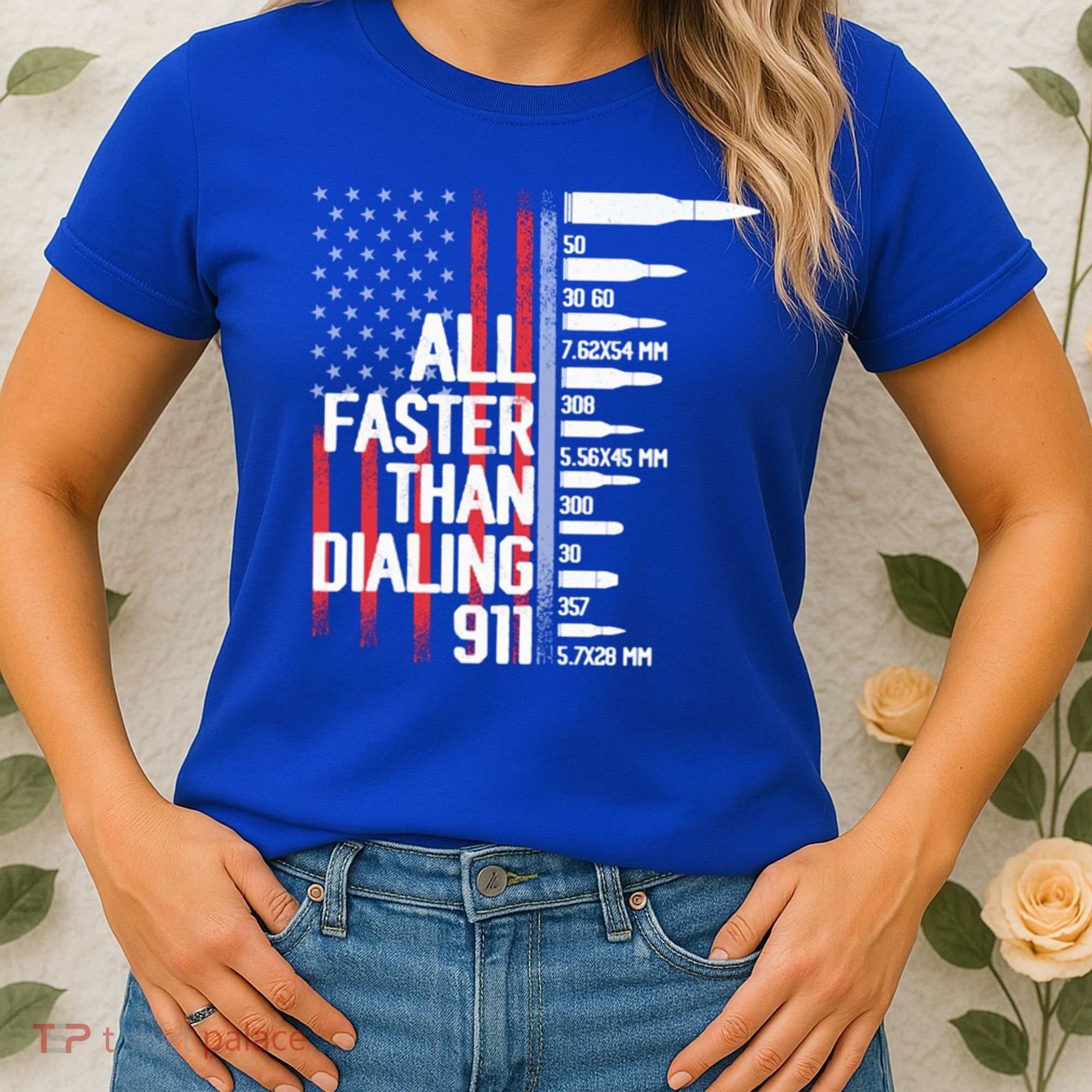 All Faster Than Dialing 911 American Flag Funny Gun Owner Gift Women's T-Shirt