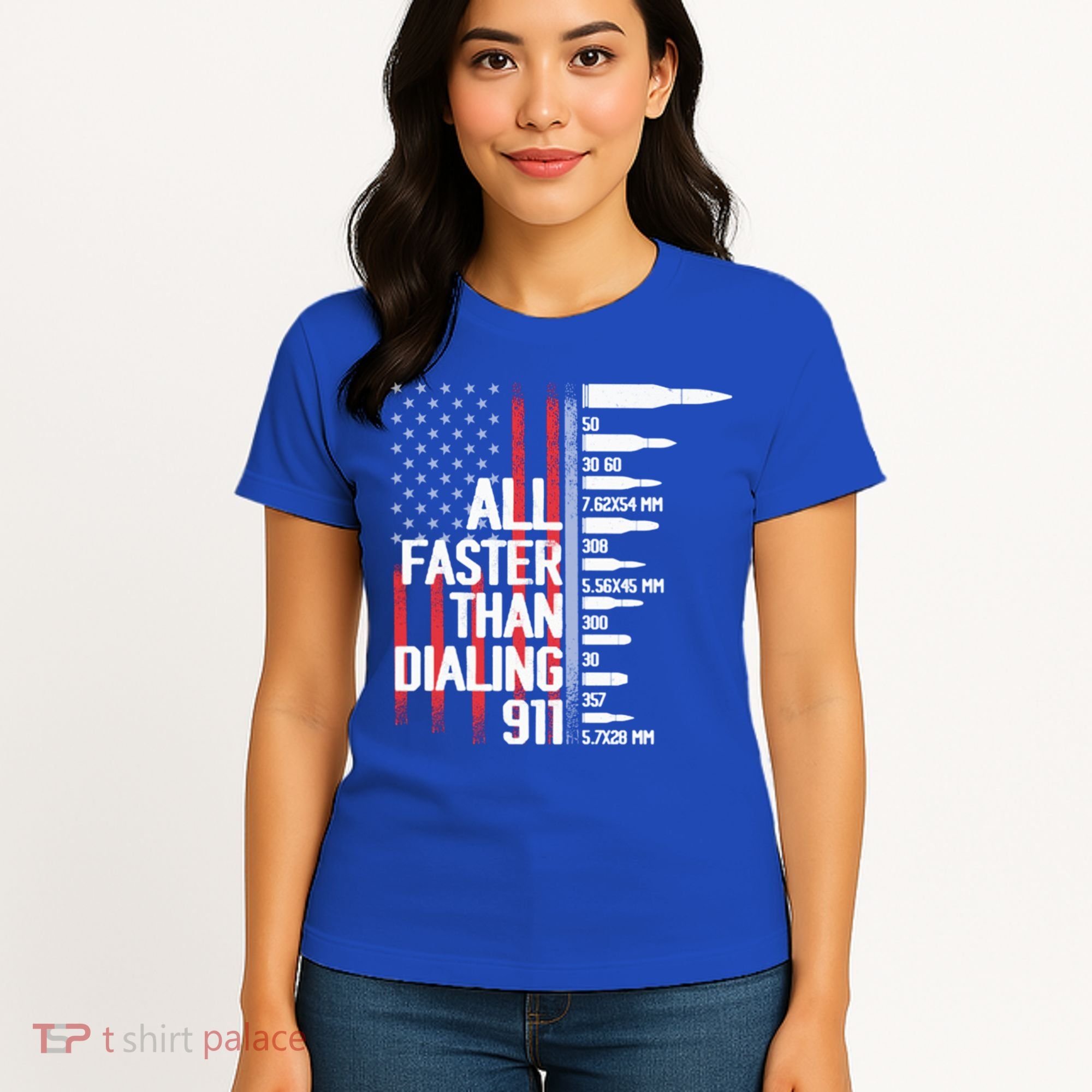 All Faster Than Dialing 911 American Flag Funny Gun Owner Gift Women's T-Shirt