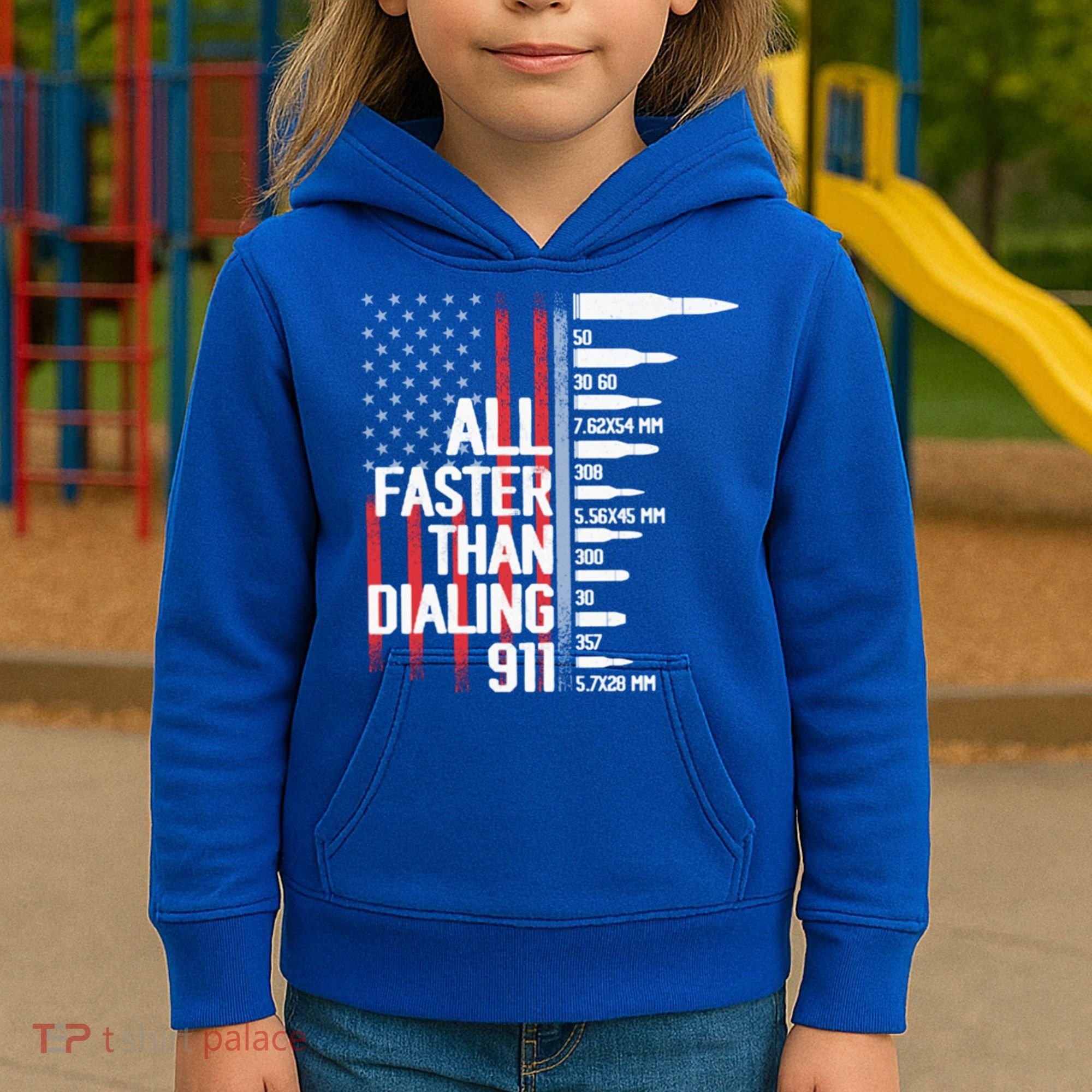 All Faster Than Dialing 911 American Flag Funny Gun Owner Gift Kids Hoodie