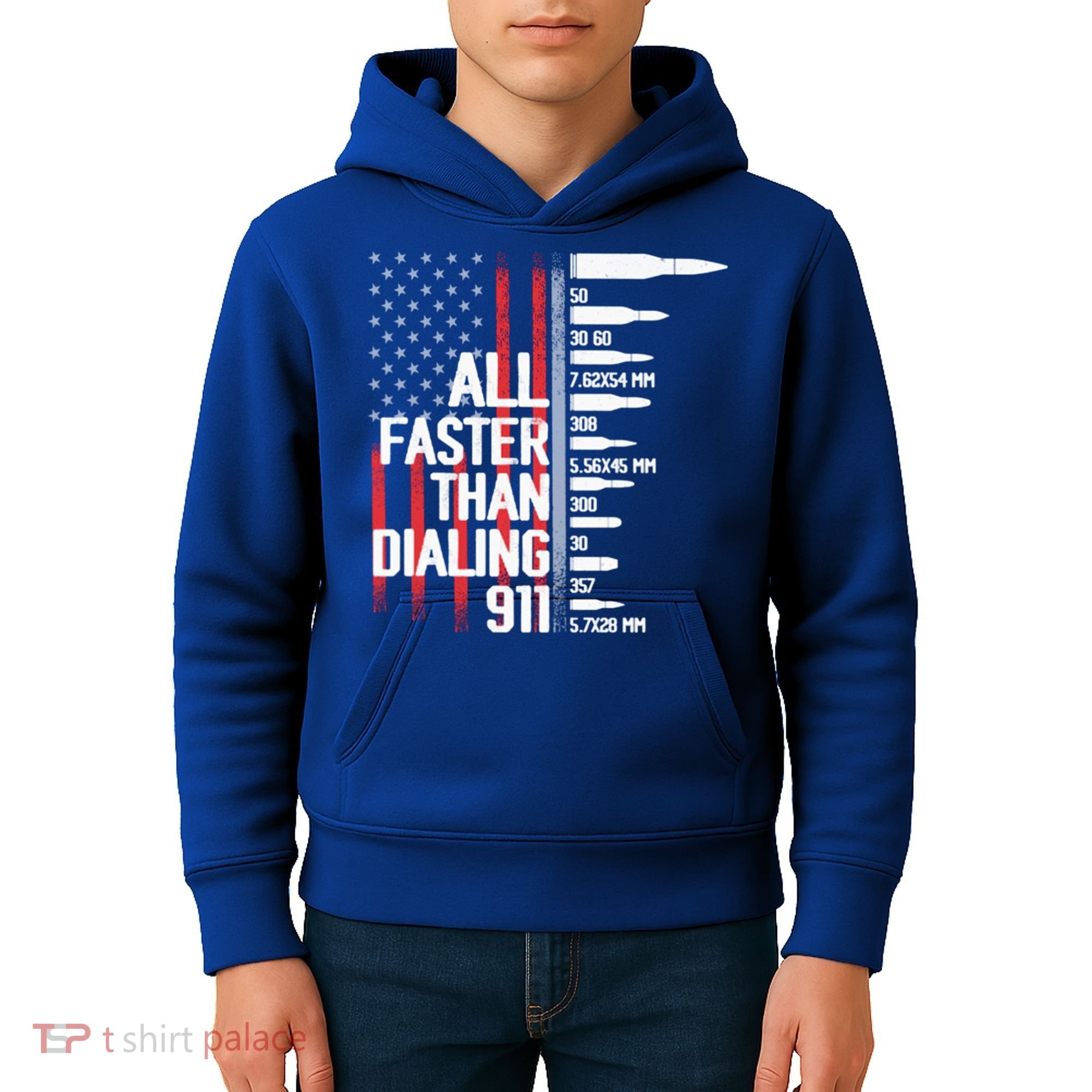 All Faster Than Dialing 911 American Flag Funny Gun Owner Gift Kids Hoodie