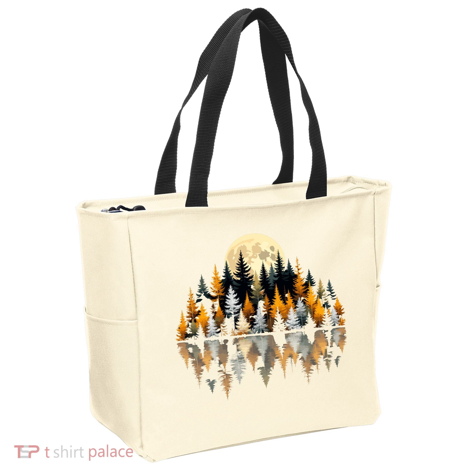Autumn Forest Trees & Moon Reflection Outdoor Nature Lover Long Sleeve  Tote Bag