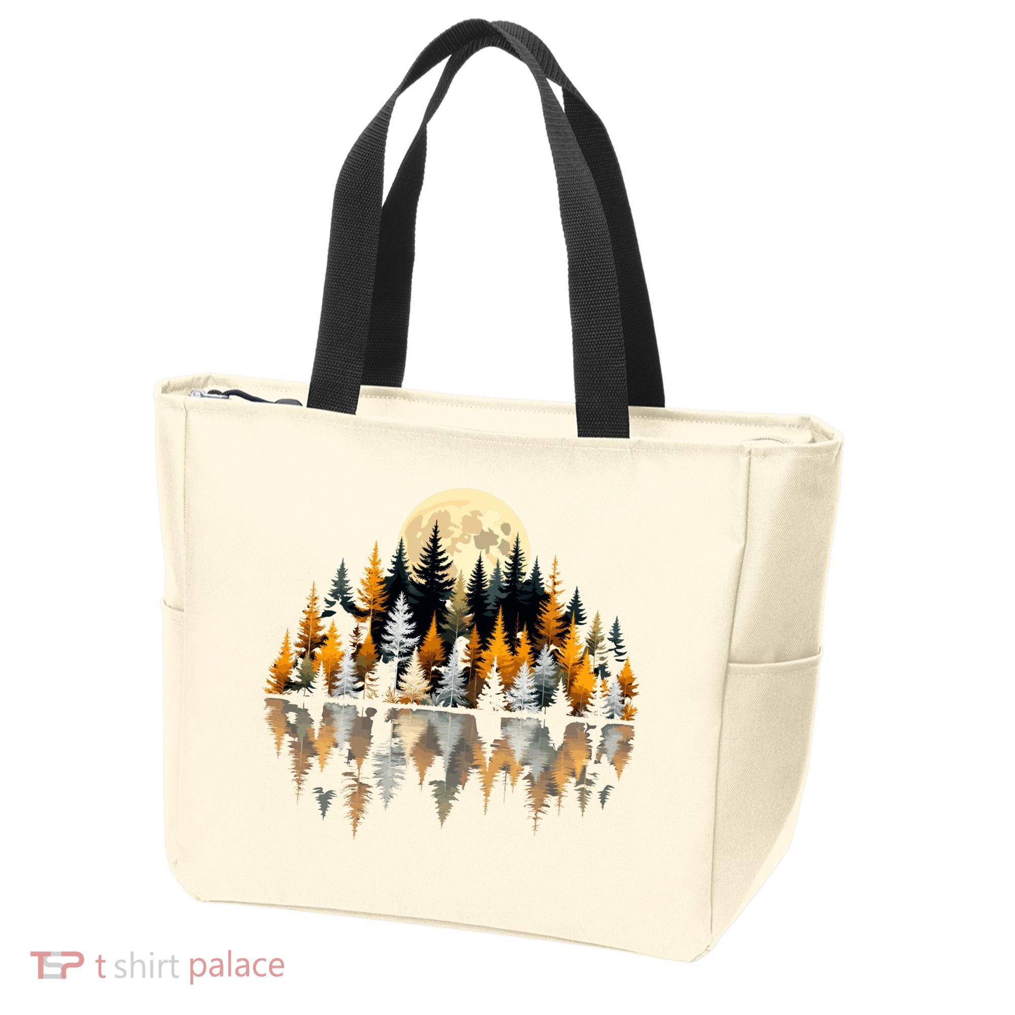 Autumn Forest Trees & Moon Reflection Outdoor Nature Lover Long Sleeve  Tote Bag