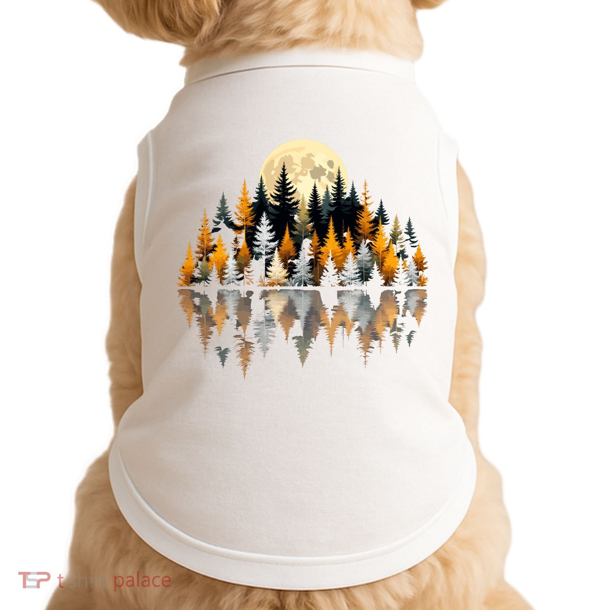 Autumn Forest Trees & Moon Reflection Outdoor Nature Lover Long Sleeve  Doggie Tank