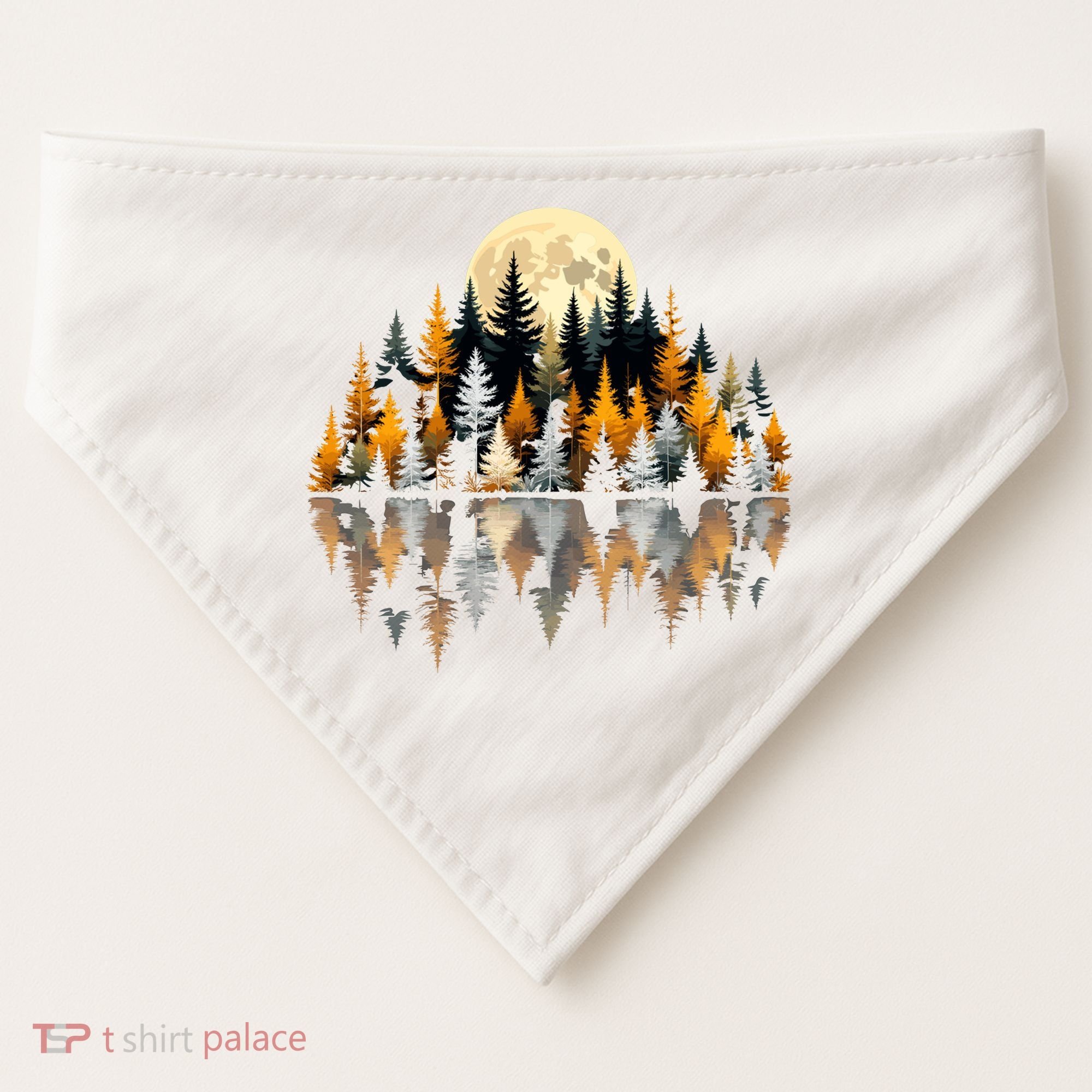 Autumn Forest Trees & Moon Reflection Outdoor Nature Lover Long Sleeve  USA-Made Doggie Bandana