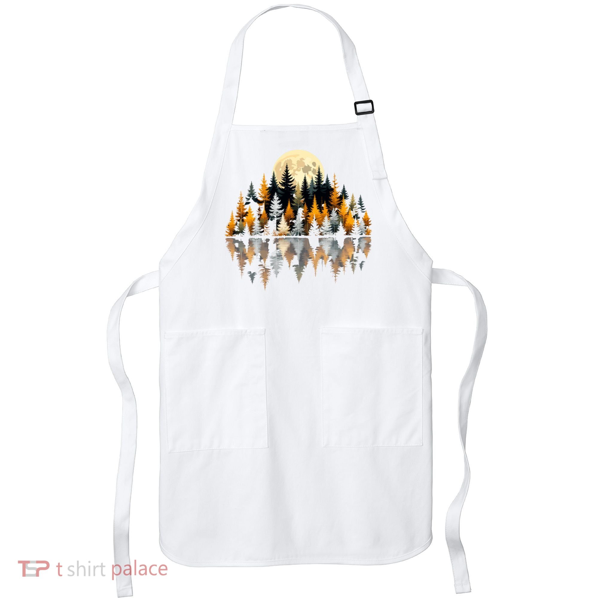 Autumn Forest Trees & Moon Reflection Outdoor Nature Lover Long Sleeve  Apron
