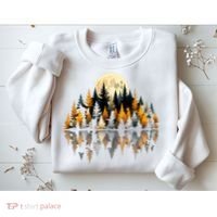 Autumn Forest Trees & Moon Reflection Outdoor Nature Lover Long Sleeve  Sweatshirt thumb 2