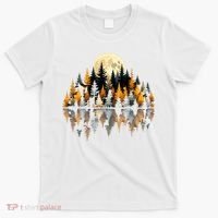 Autumn Forest Trees & Moon Reflection Outdoor Nature Lover Long Sleeve  T-Shirt thumb 0
