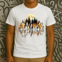 Autumn Forest Trees & Moon Reflection Outdoor Nature Lover Long Sleeve  T-Shirt thumb 3