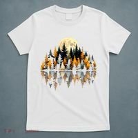 Autumn Forest Trees & Moon Reflection Outdoor Nature Lover Long Sleeve  T-Shirt thumb 5