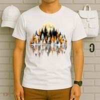 Autumn Forest Trees & Moon Reflection Outdoor Nature Lover Long Sleeve  T-Shirt thumb 6