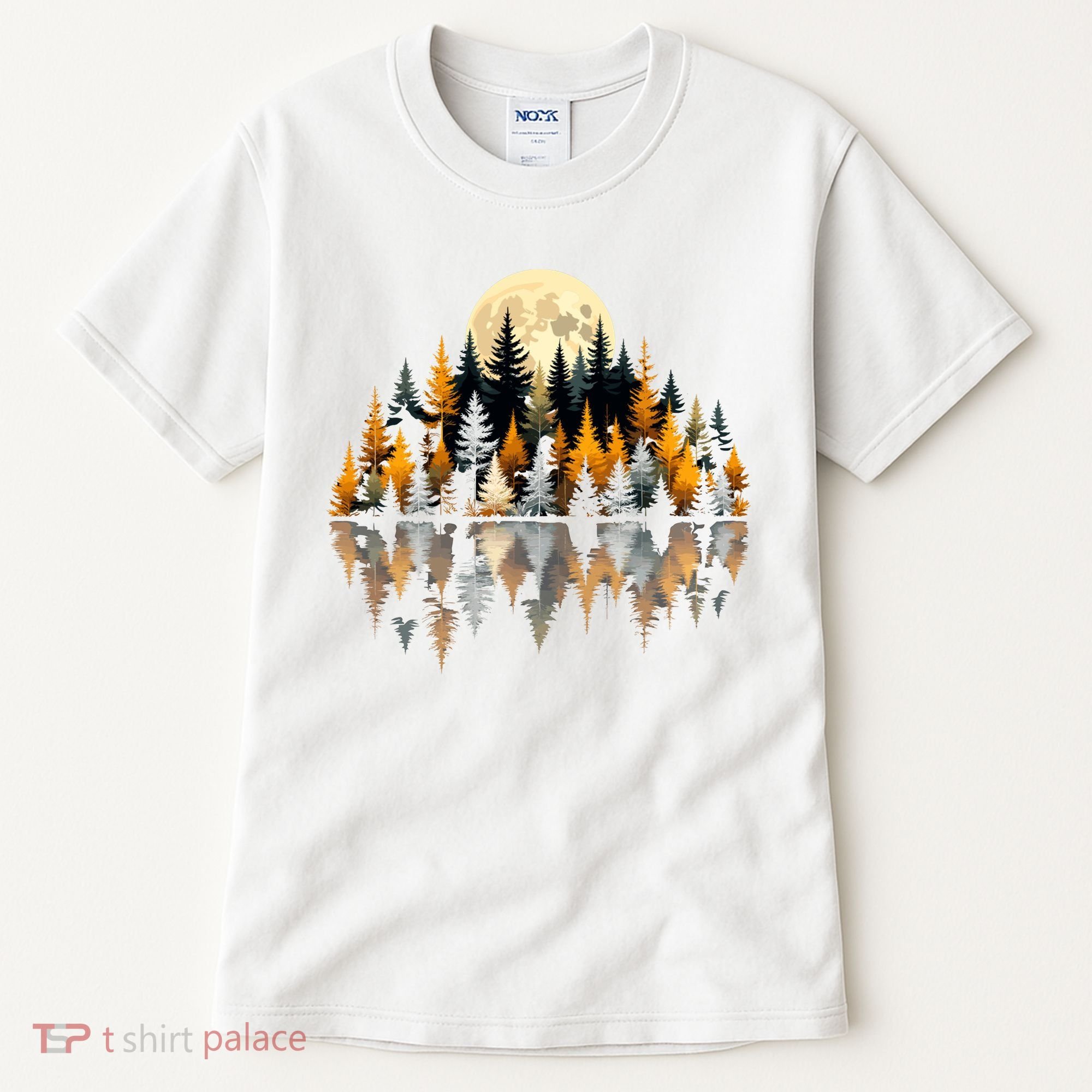 Autumn Forest Trees & Moon Reflection Outdoor Nature Lover Long Sleeve  Tall T-Shirt