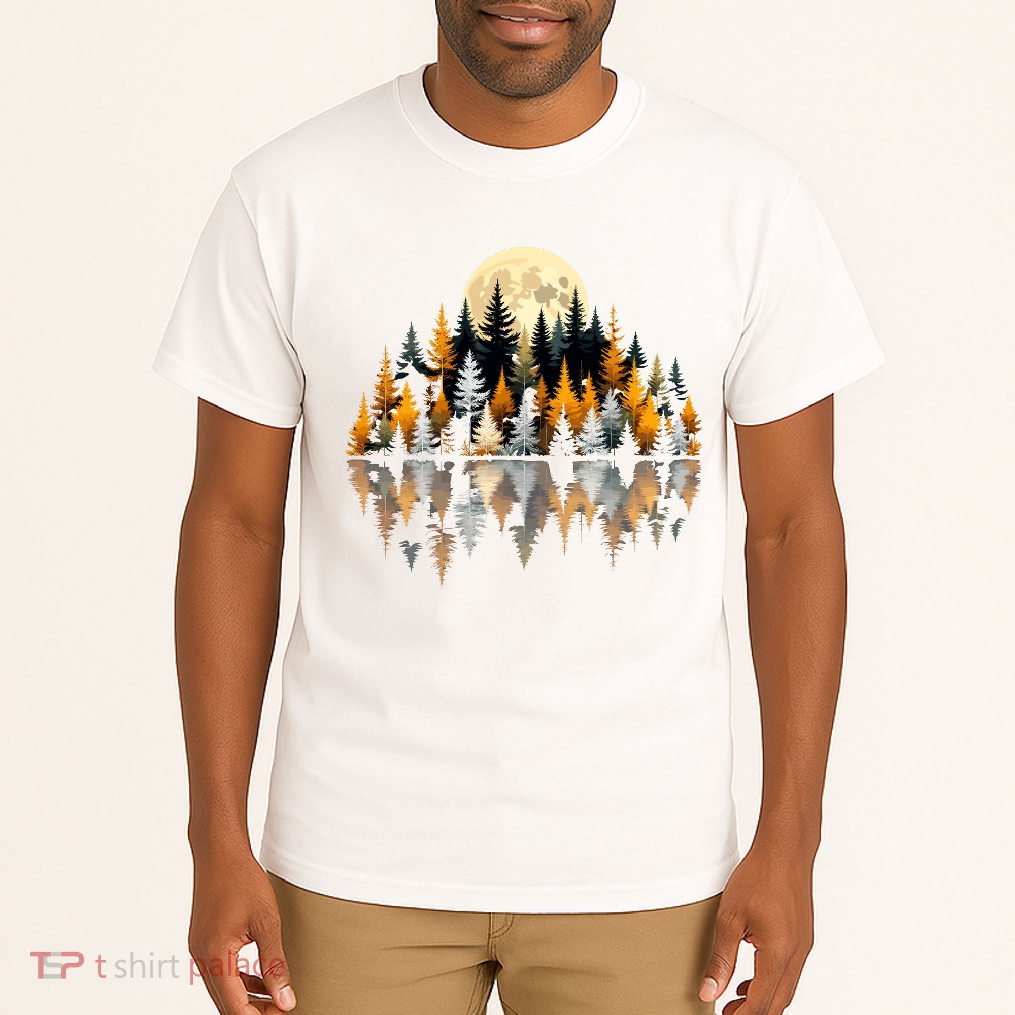Autumn Forest Trees & Moon Reflection Outdoor Nature Lover Long Sleeve  Tall T-Shirt