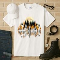 Autumn Forest Trees & Moon Reflection Outdoor Nature Lover Long Sleeve  Tall T-Shirt thumb 3