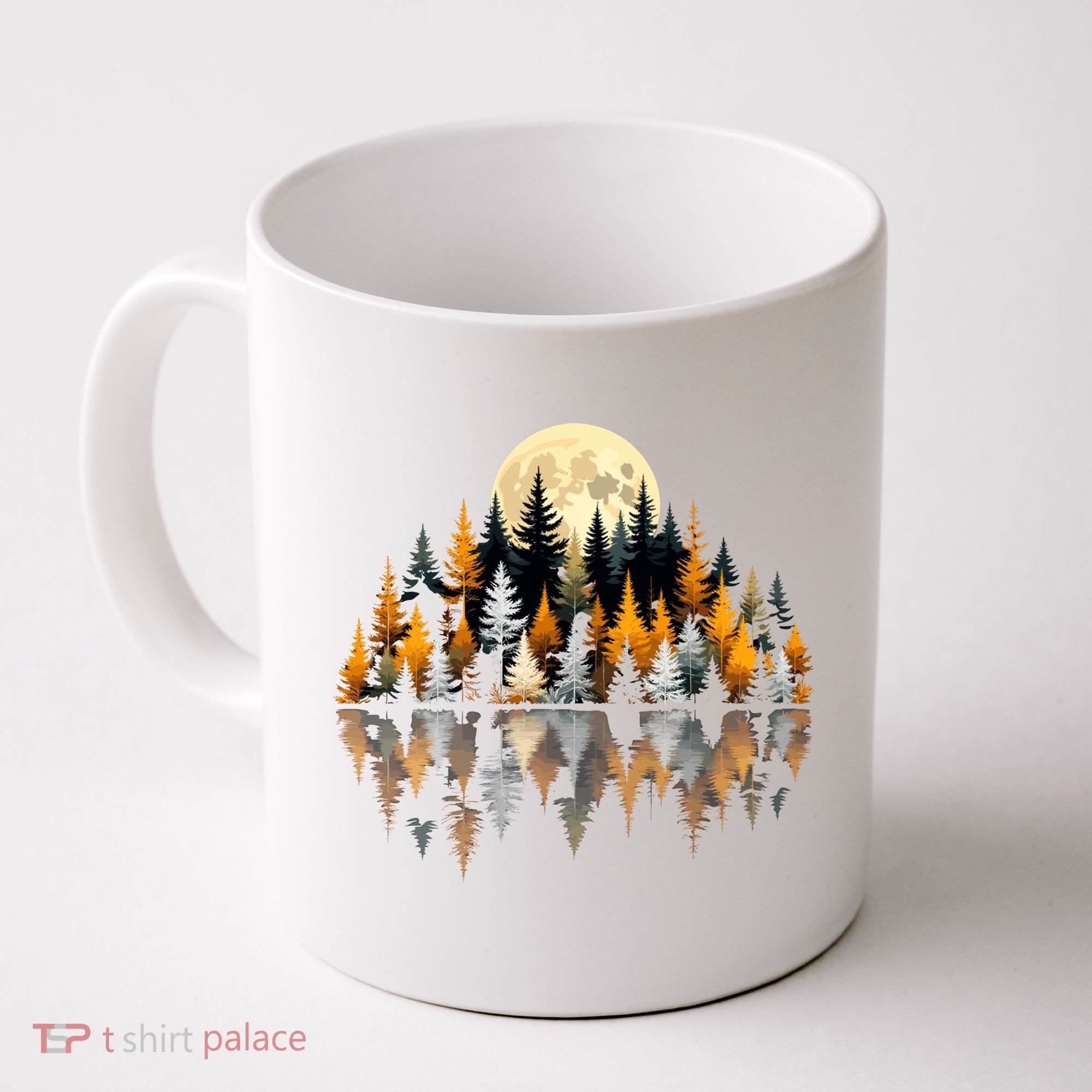 Autumn Forest Trees & Moon Reflection Outdoor Nature Lover Long Sleeve  Coffee Mug