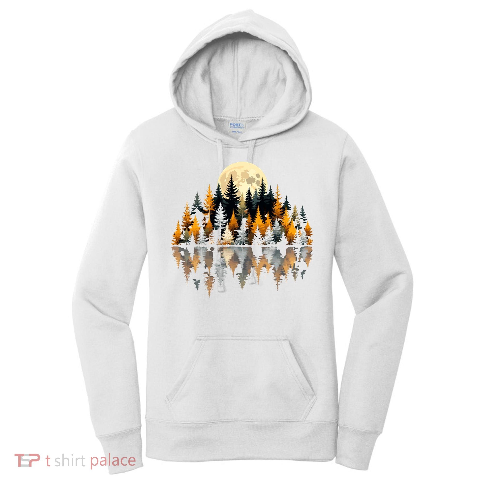 Autumn Forest Trees & Moon Reflection Outdoor Nature Lover Long Sleeve  Women's Hoodie