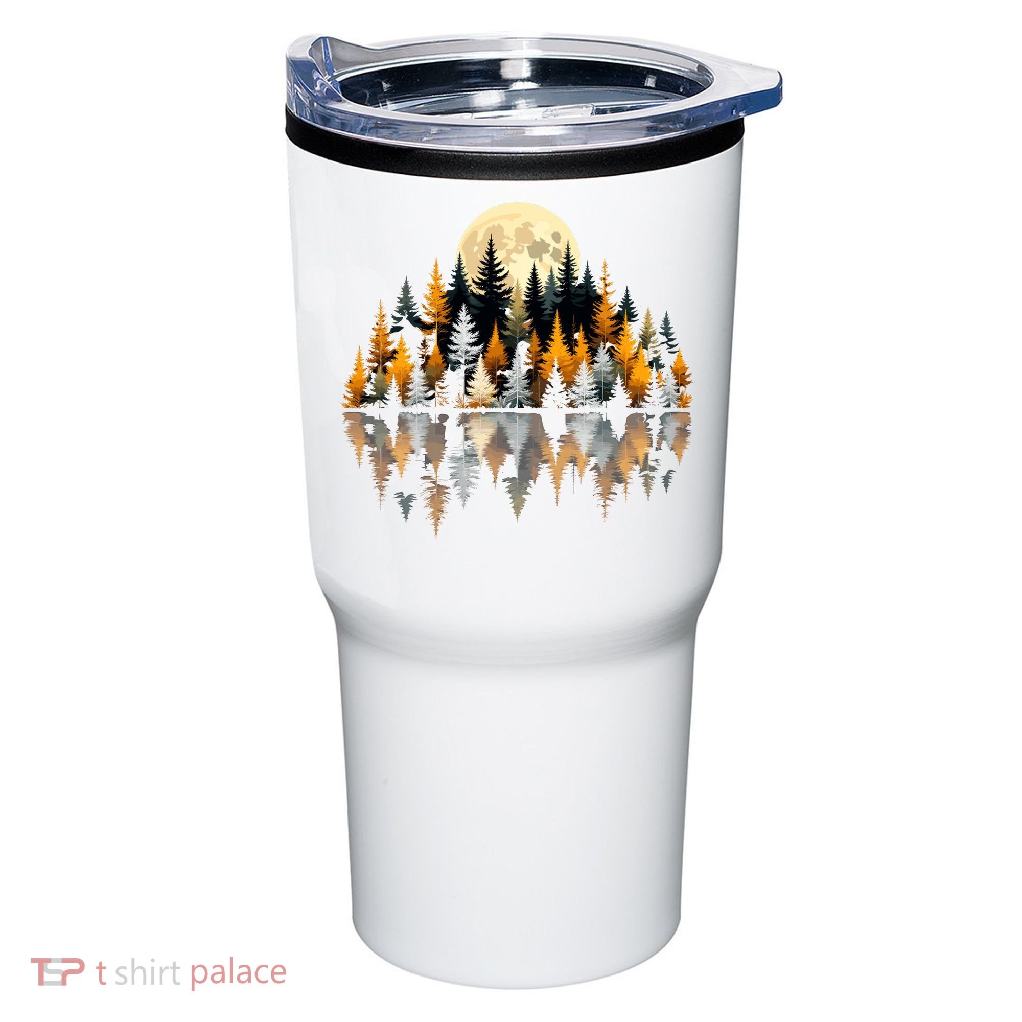 Autumn Forest Trees & Moon Reflection Outdoor Nature Lover Long Sleeve  Tumbler