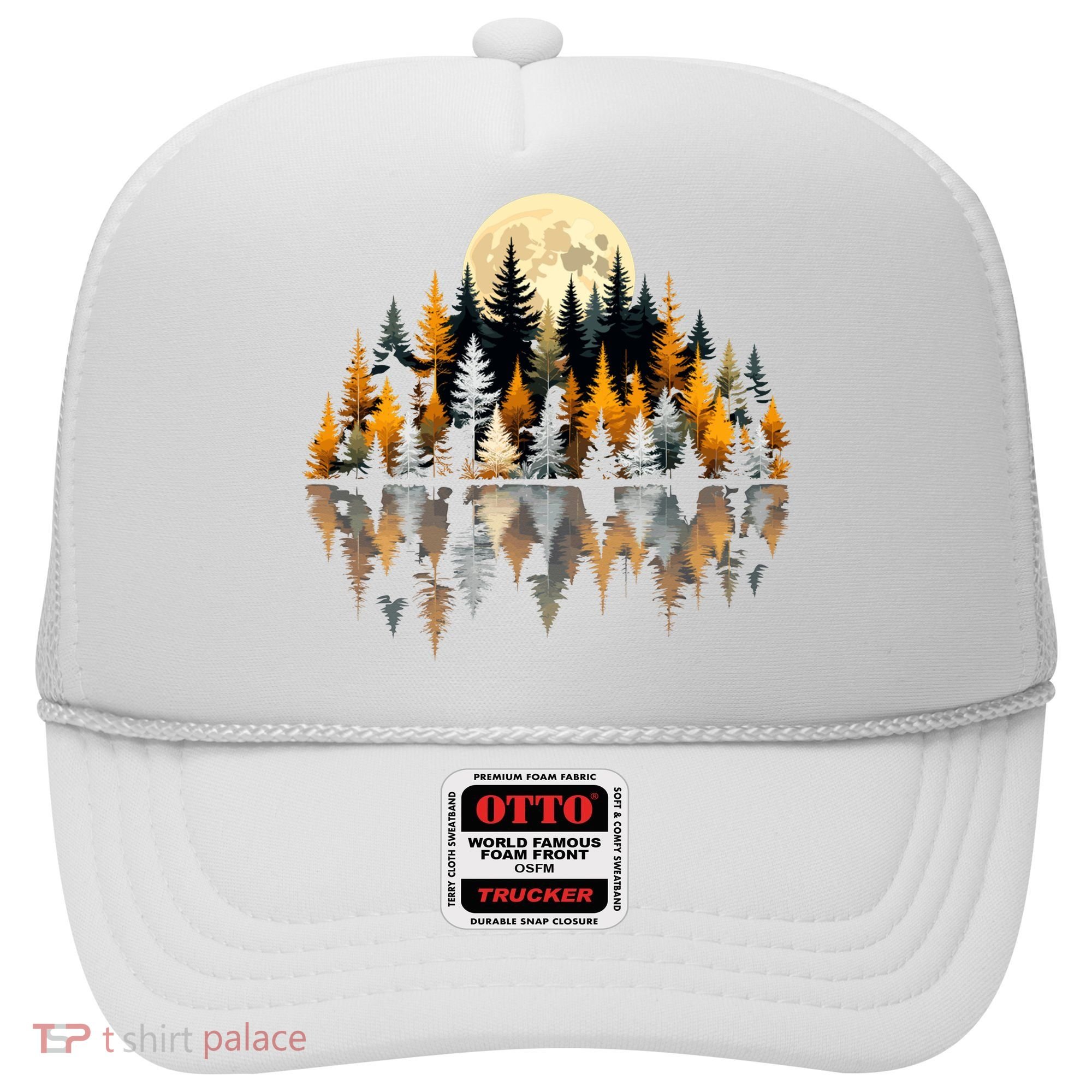 Autumn Forest Trees & Moon Reflection Outdoor Nature Lover Long Sleeve  Hat