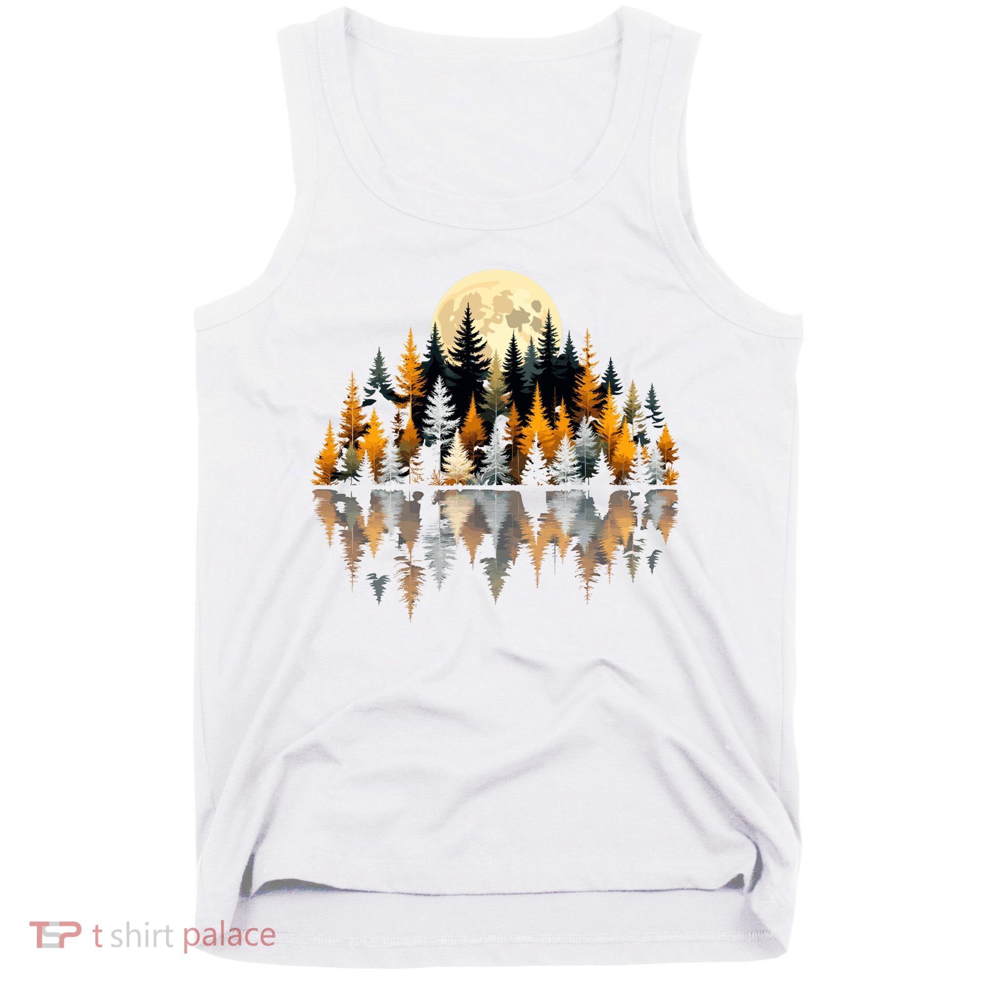 Autumn Forest Trees & Moon Reflection Outdoor Nature Lover Long Sleeve  Tank Top