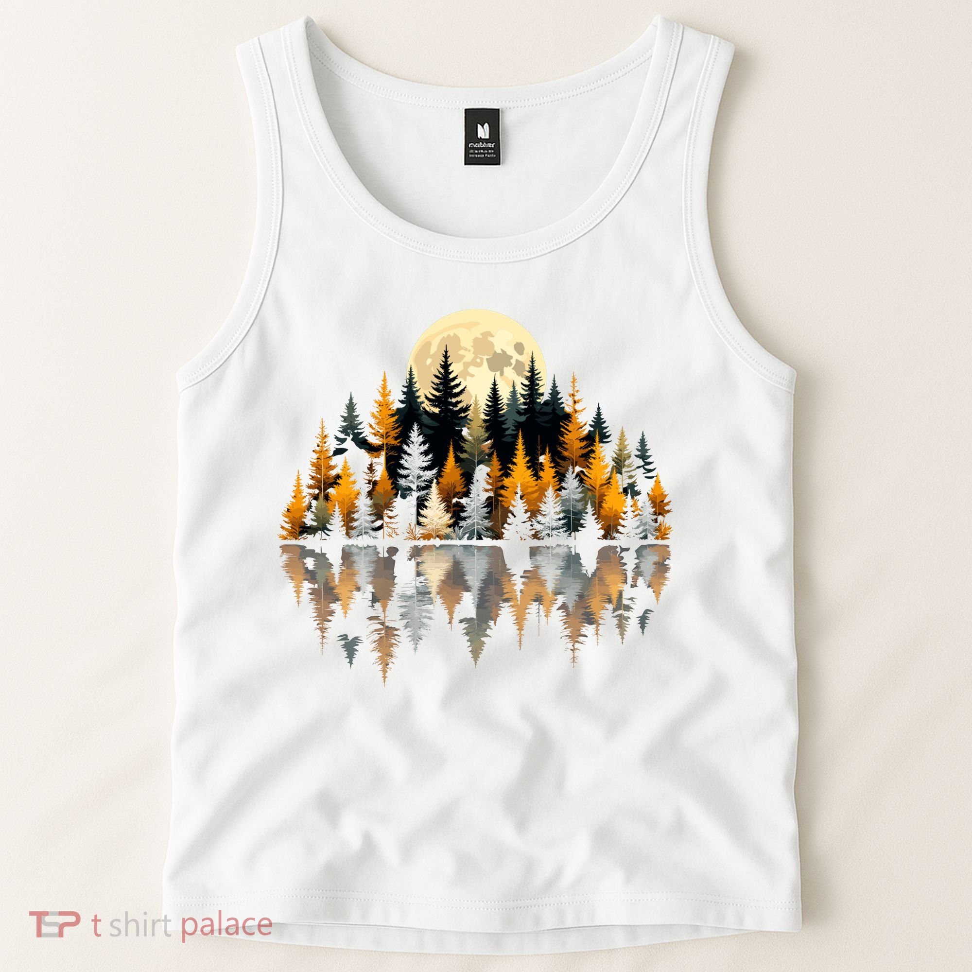 Autumn Forest Trees & Moon Reflection Outdoor Nature Lover Long Sleeve  Tank Top