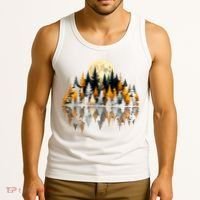 Autumn Forest Trees & Moon Reflection Outdoor Nature Lover Long Sleeve  Tank Top thumb 3