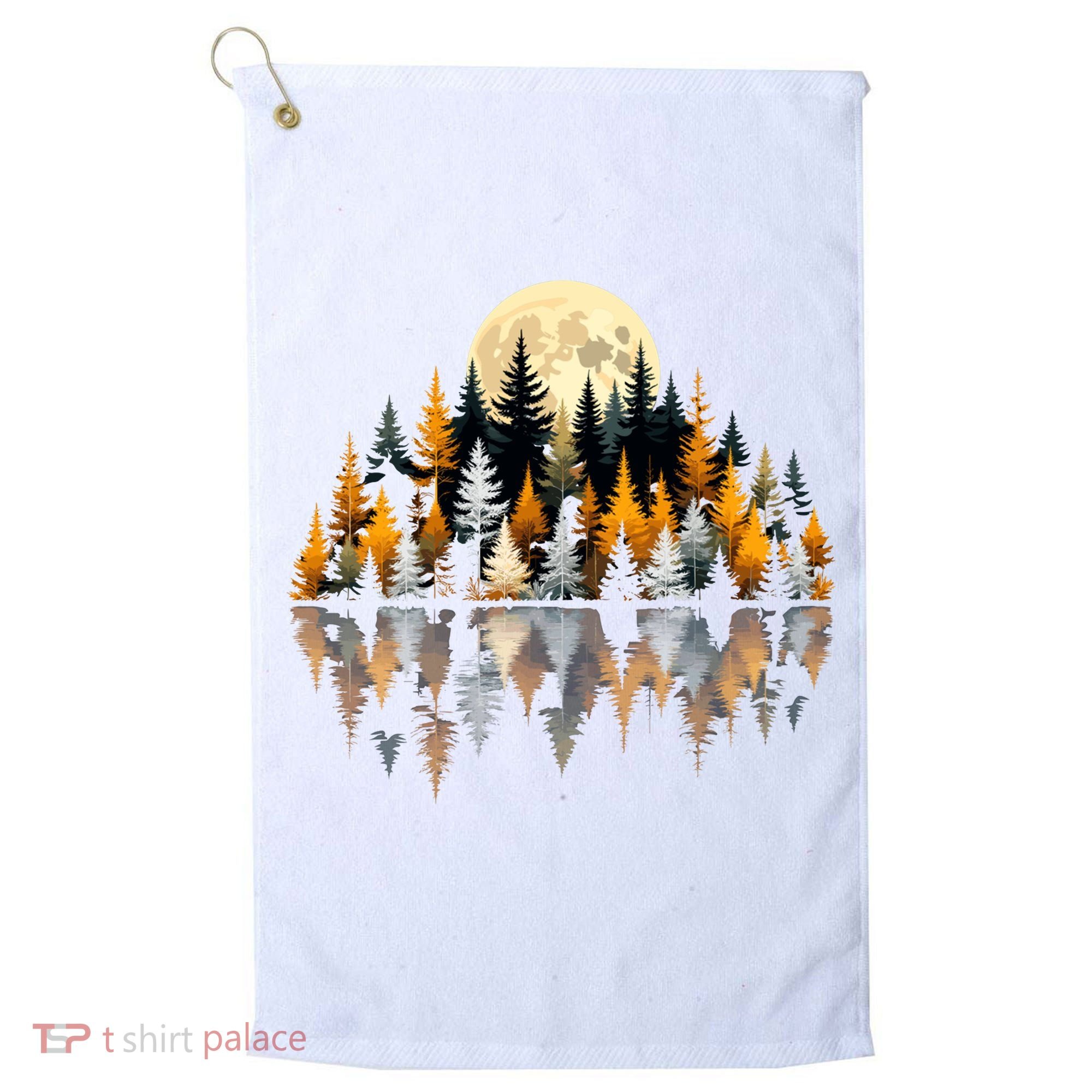 Autumn Forest Trees & Moon Reflection Outdoor Nature Lover Long Sleeve  Golf Towel