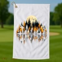 Autumn Forest Trees & Moon Reflection Outdoor Nature Lover Long Sleeve  Golf Towel thumb 1
