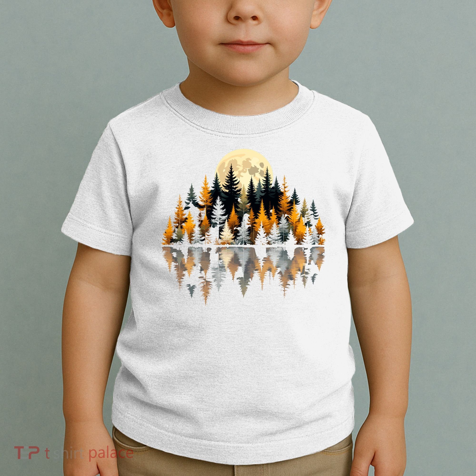 Autumn Forest Trees & Moon Reflection Outdoor Nature Lover Long Sleeve  Toddler T-Shirt