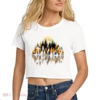 Autumn Forest Trees & Moon Reflection Outdoor Nature Lover Long Sleeve  Women's Crop Top Tee thumb 2
