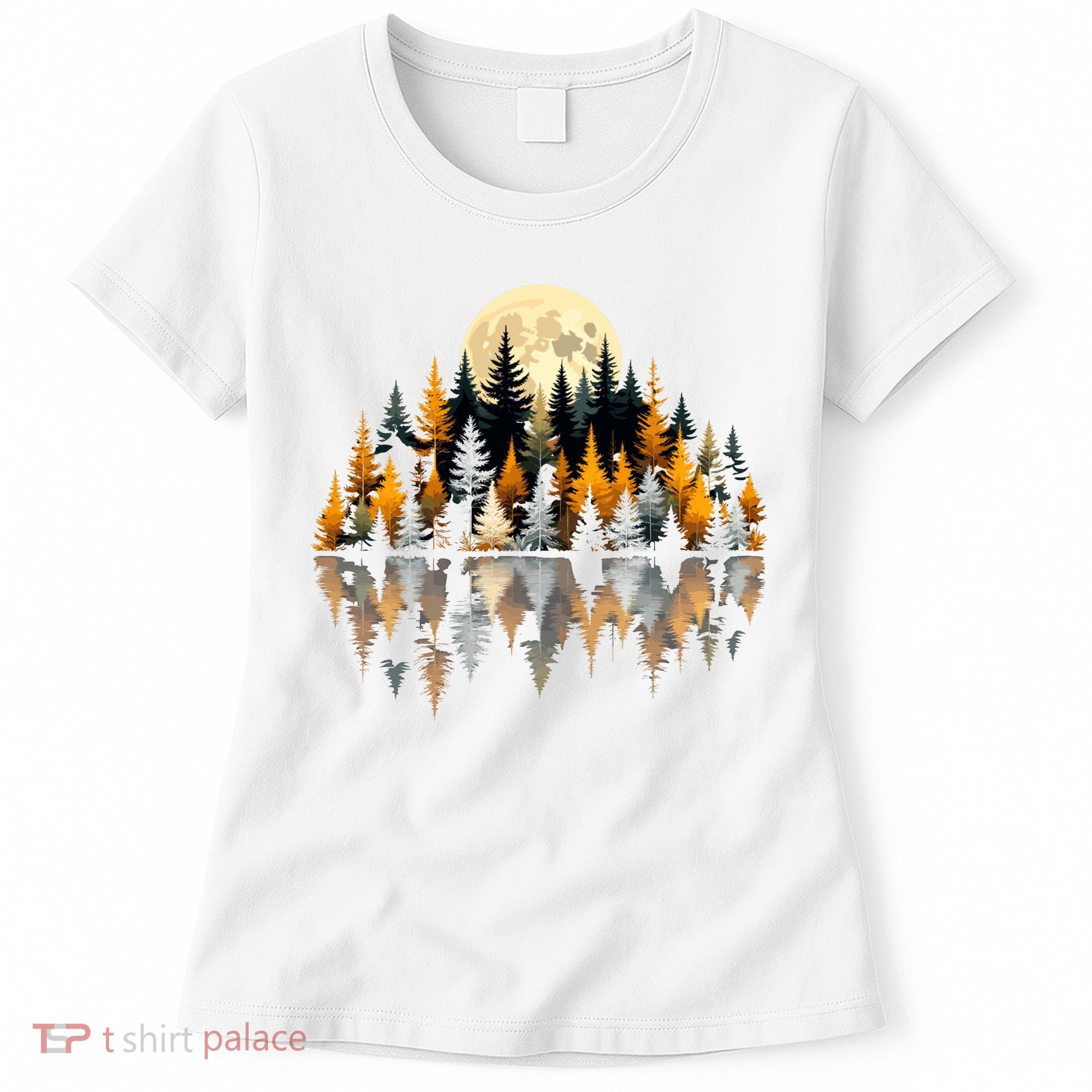 Autumn Forest Trees & Moon Reflection Outdoor Nature Lover Long Sleeve  Women's T-Shirt