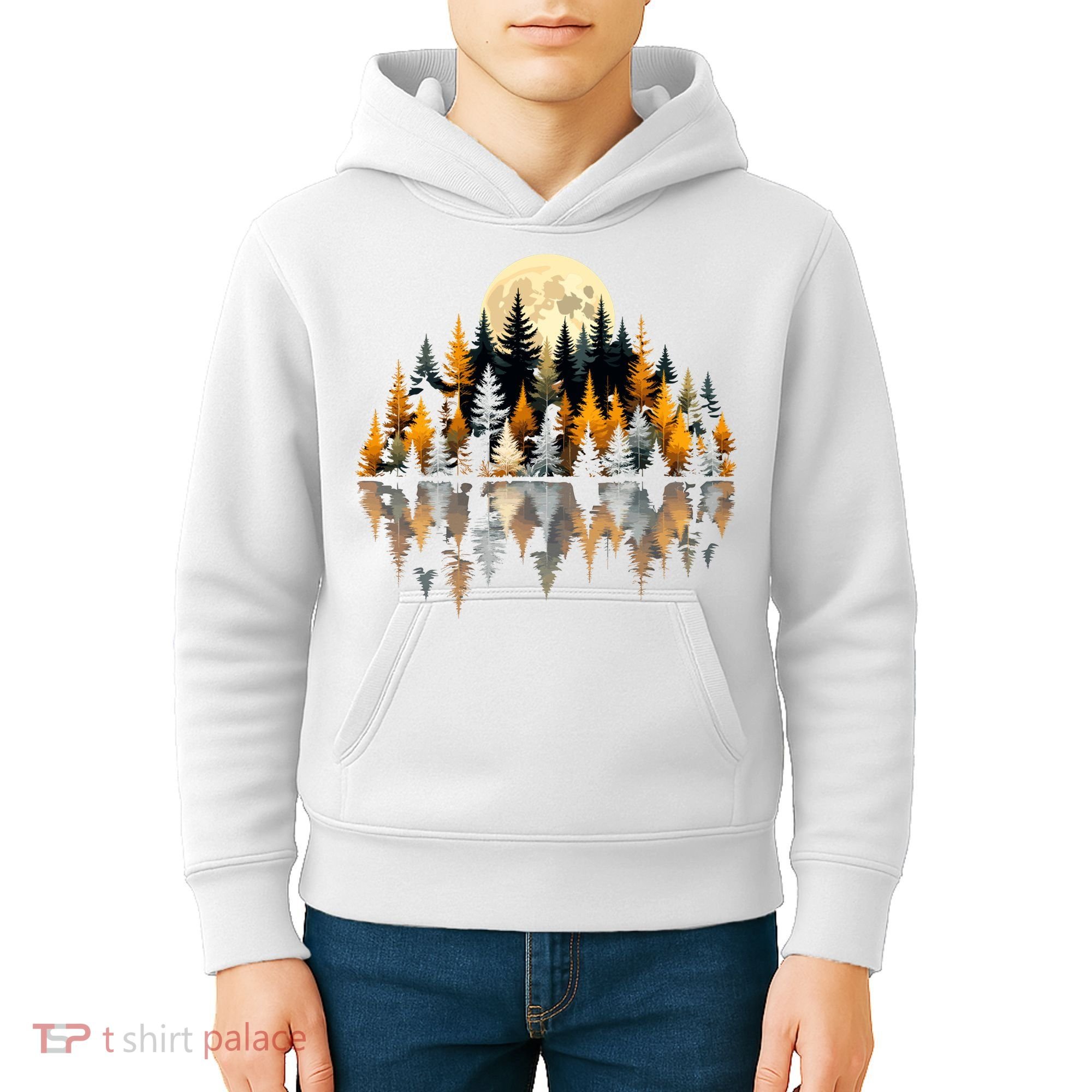 Autumn Forest Trees & Moon Reflection Outdoor Nature Lover Long Sleeve  Kids Hoodie