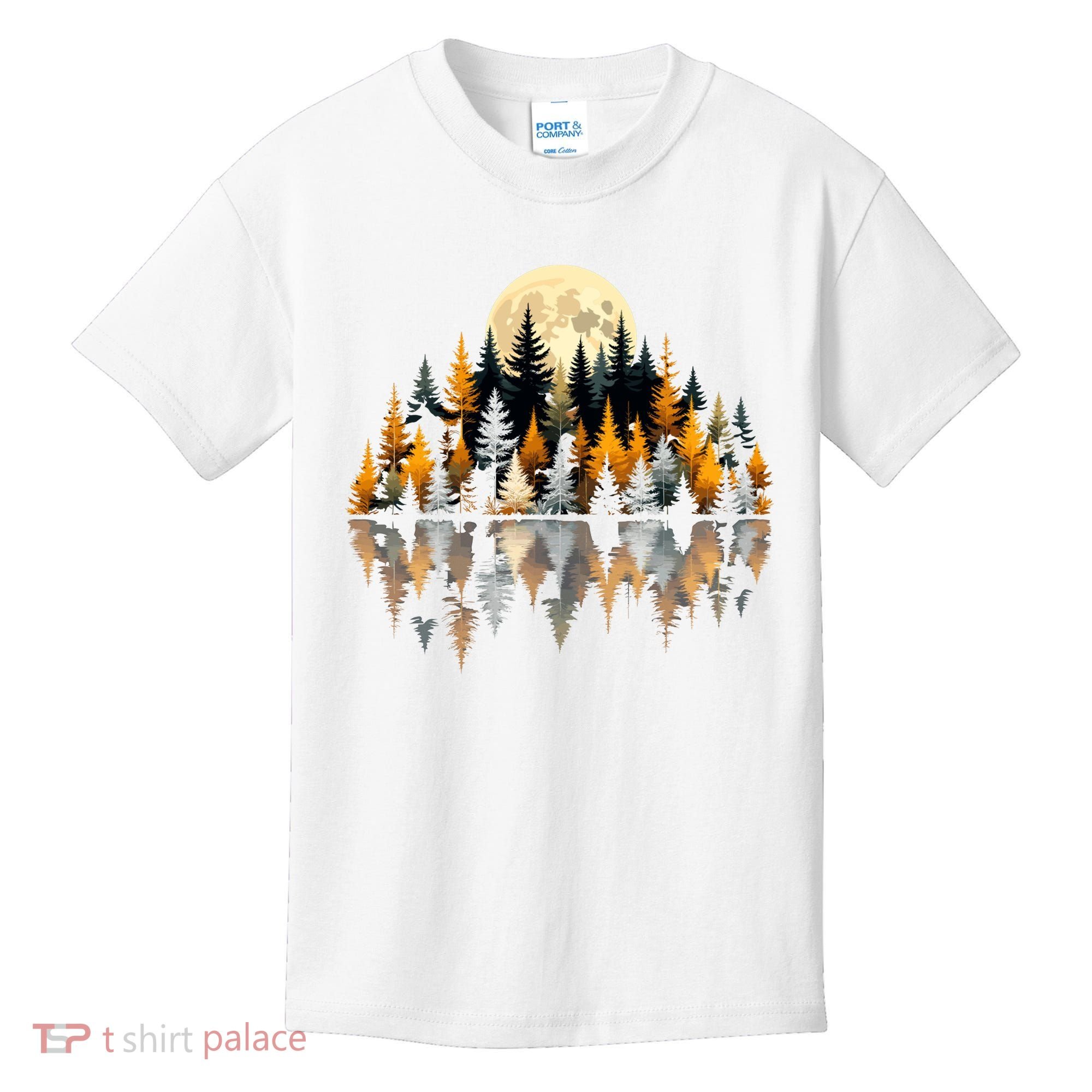 Autumn Forest Trees & Moon Reflection Outdoor Nature Lover Long Sleeve  Kids T-Shirt