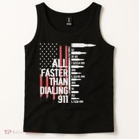 All Faster Than Dialing 911 American Flag Funny Gun Owner Tank Top thumb 2