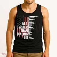 All Faster Than Dialing 911 American Flag Funny Gun Owner Tank Top thumb 3
