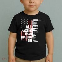 All Faster Than Dialing 911 American Flag Funny Gun Owner Toddler T-Shirt thumb 2
