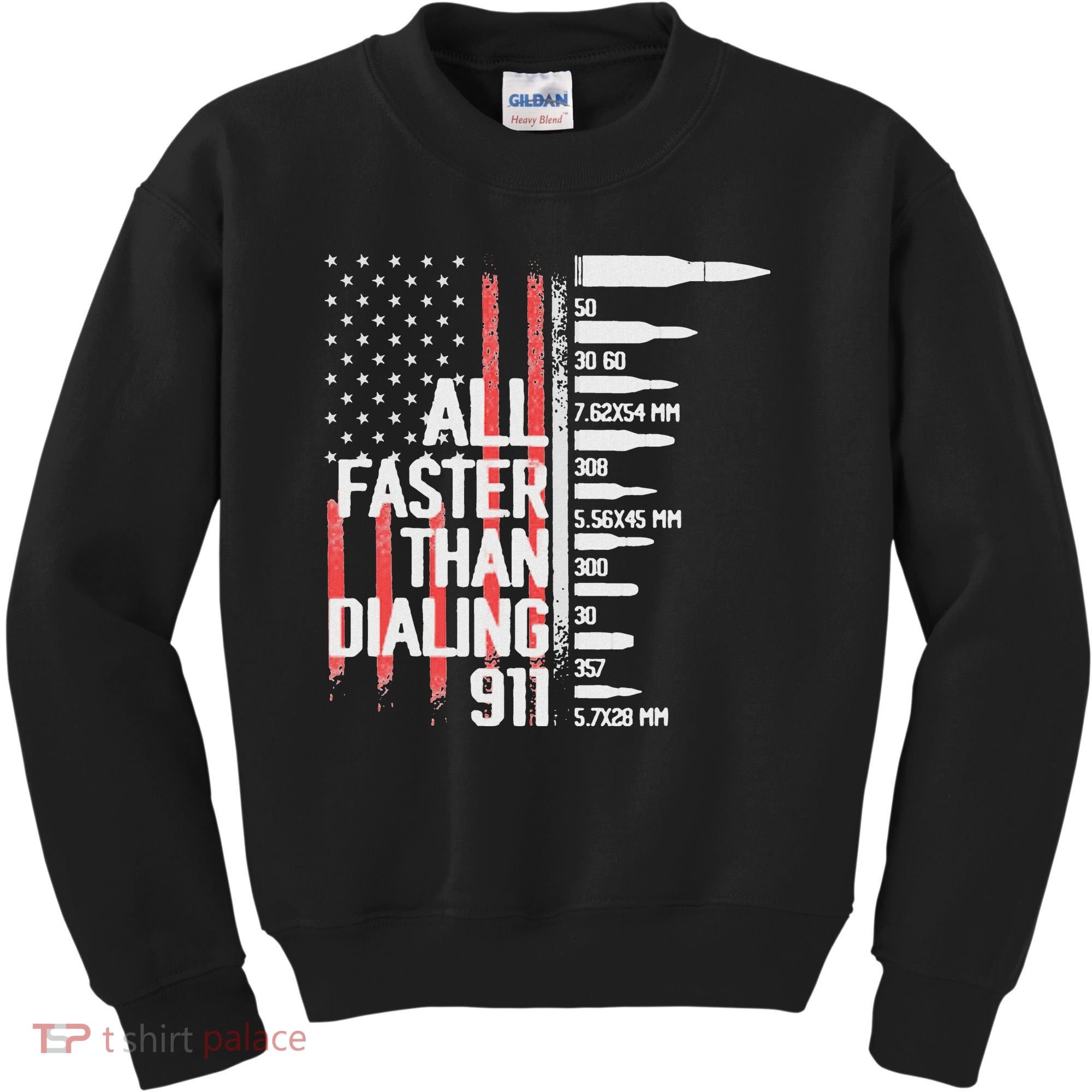 All Faster Than Dialing 911 American Flag Funny Gun Owner Kids Sweatshirt