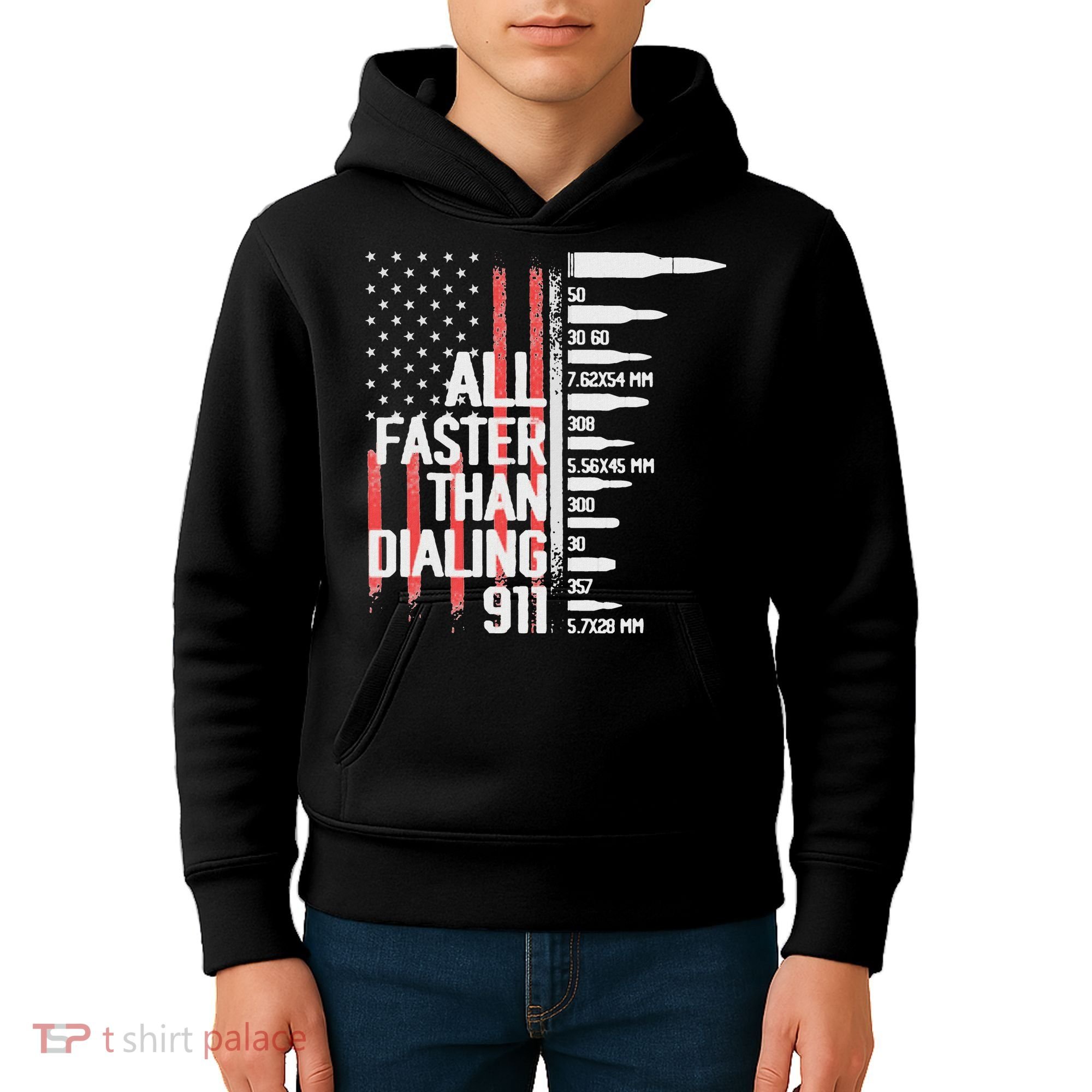 All Faster Than Dialing 911 American Flag Funny Gun Owner Kids Hoodie