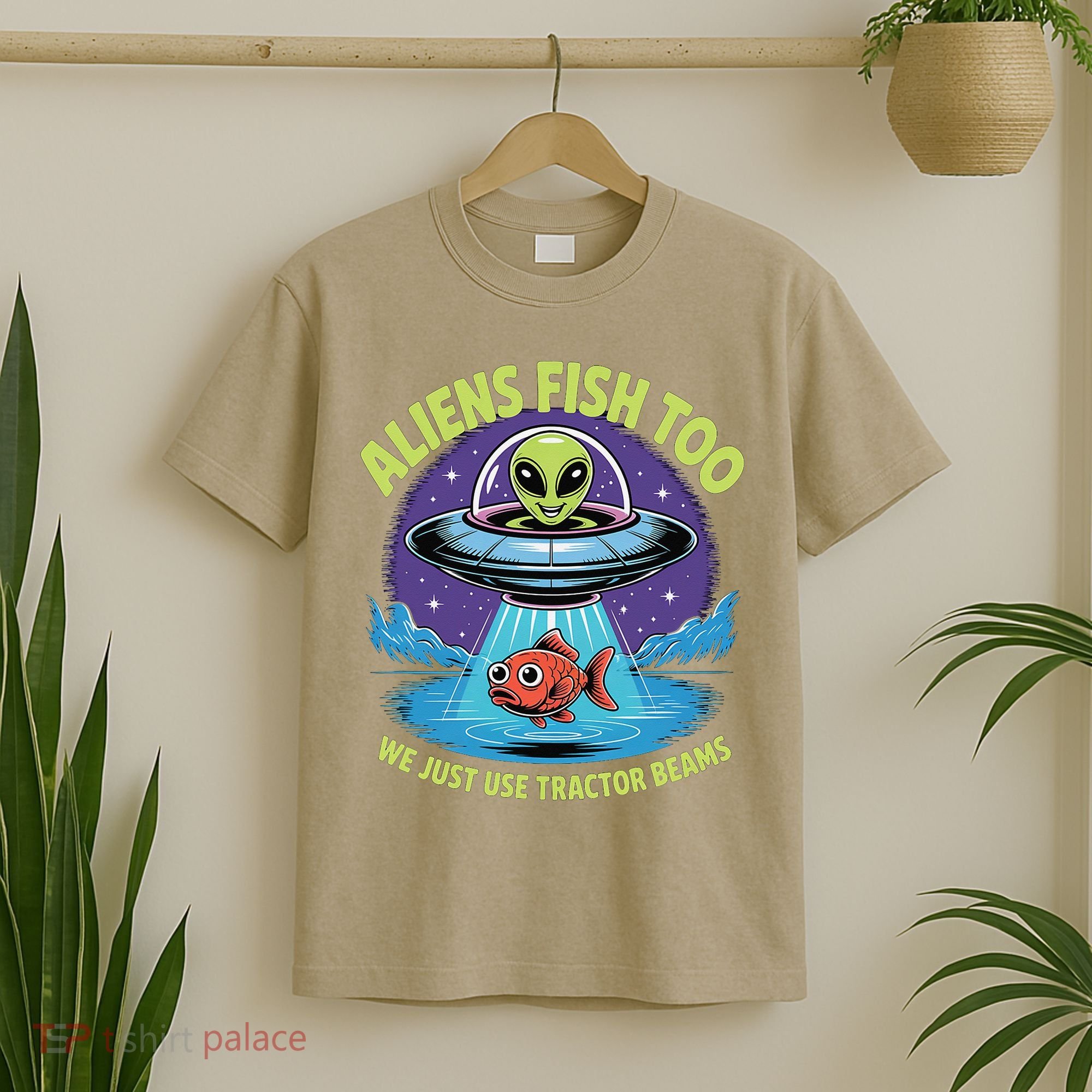 Aliens Fish Too We Just Use Tractor Beams Funny Fishing T-Shirt
