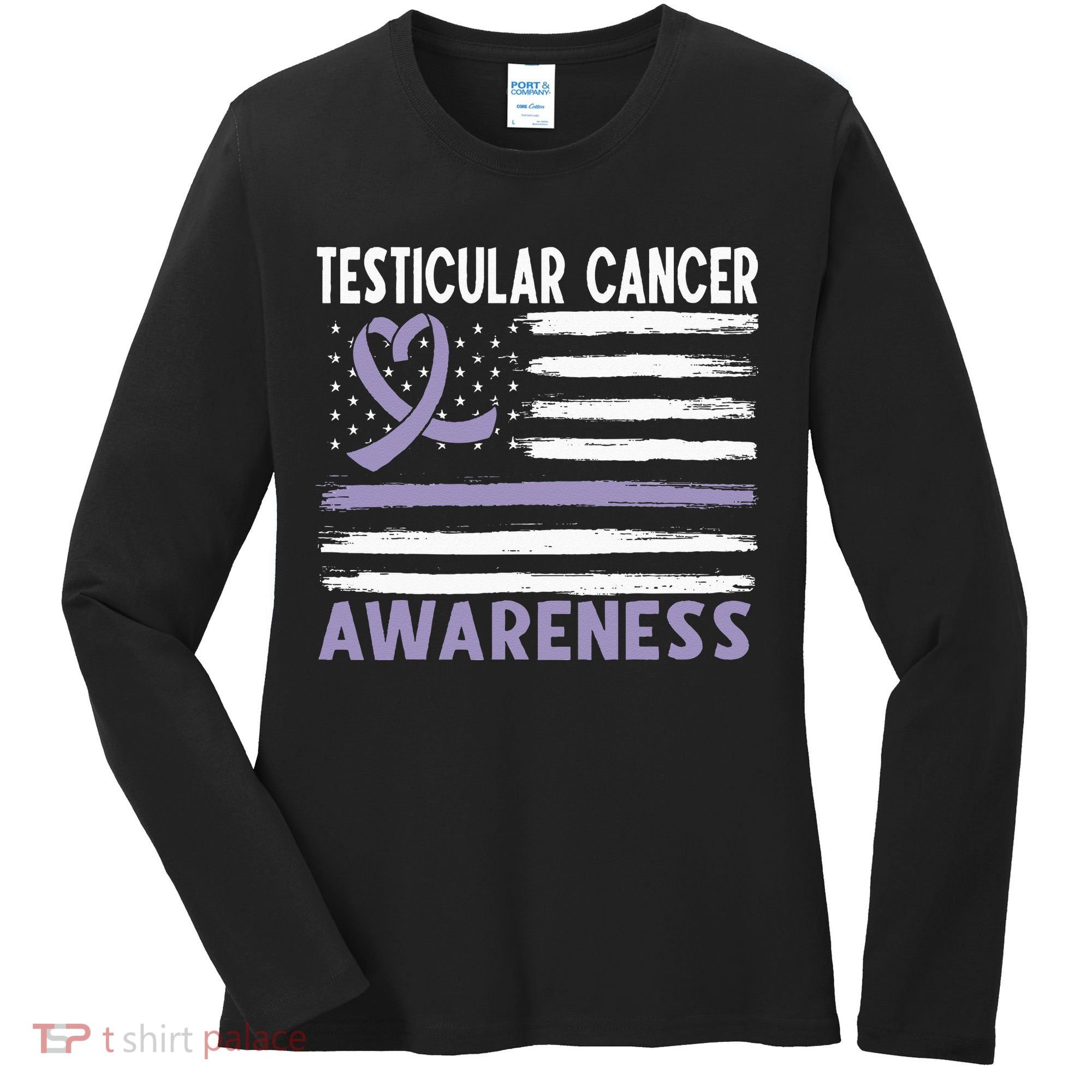 American Flag Testicular Cancer Awareness Women's Long Sleeve Shirt
