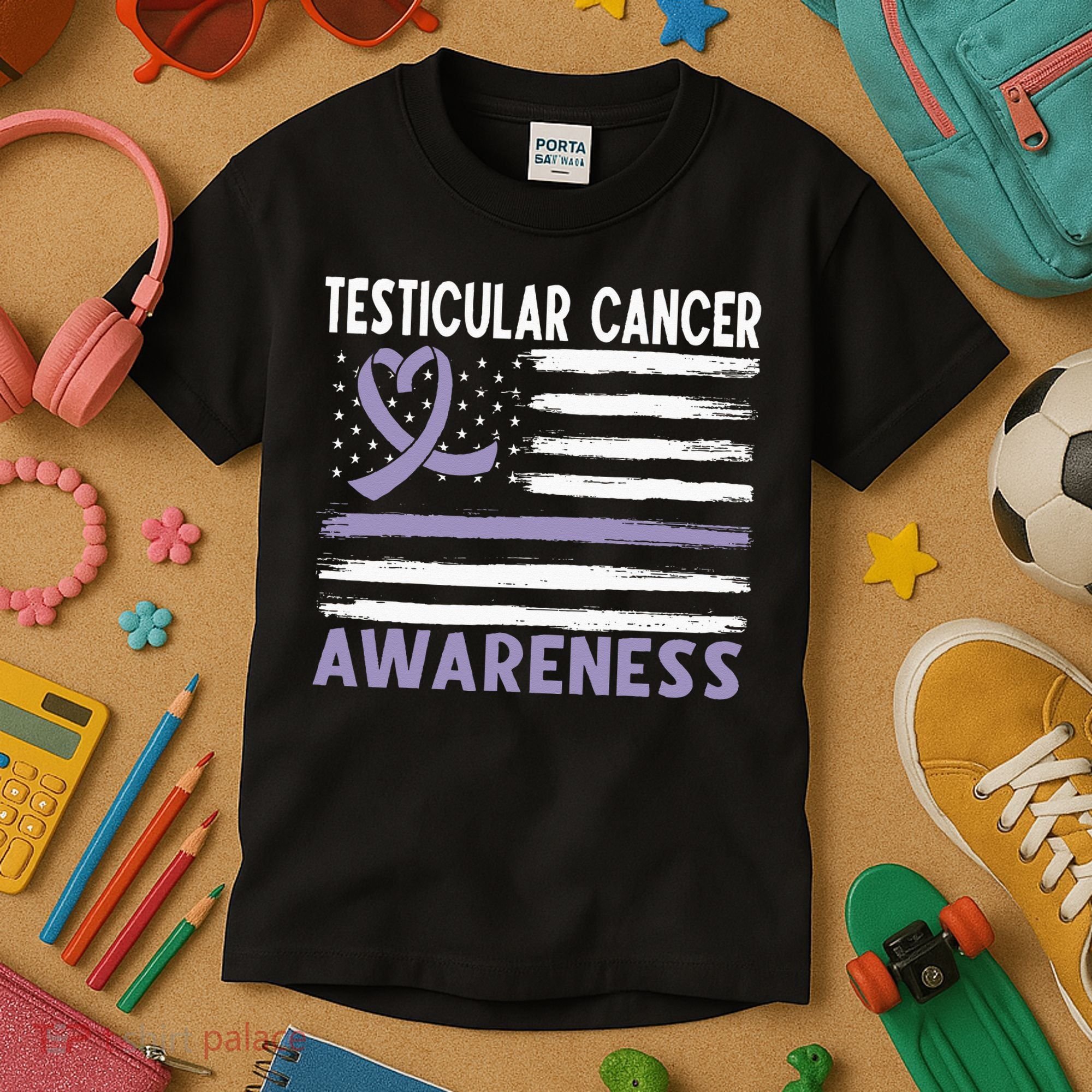 American Flag Testicular Cancer Awareness Kids T-Shirt