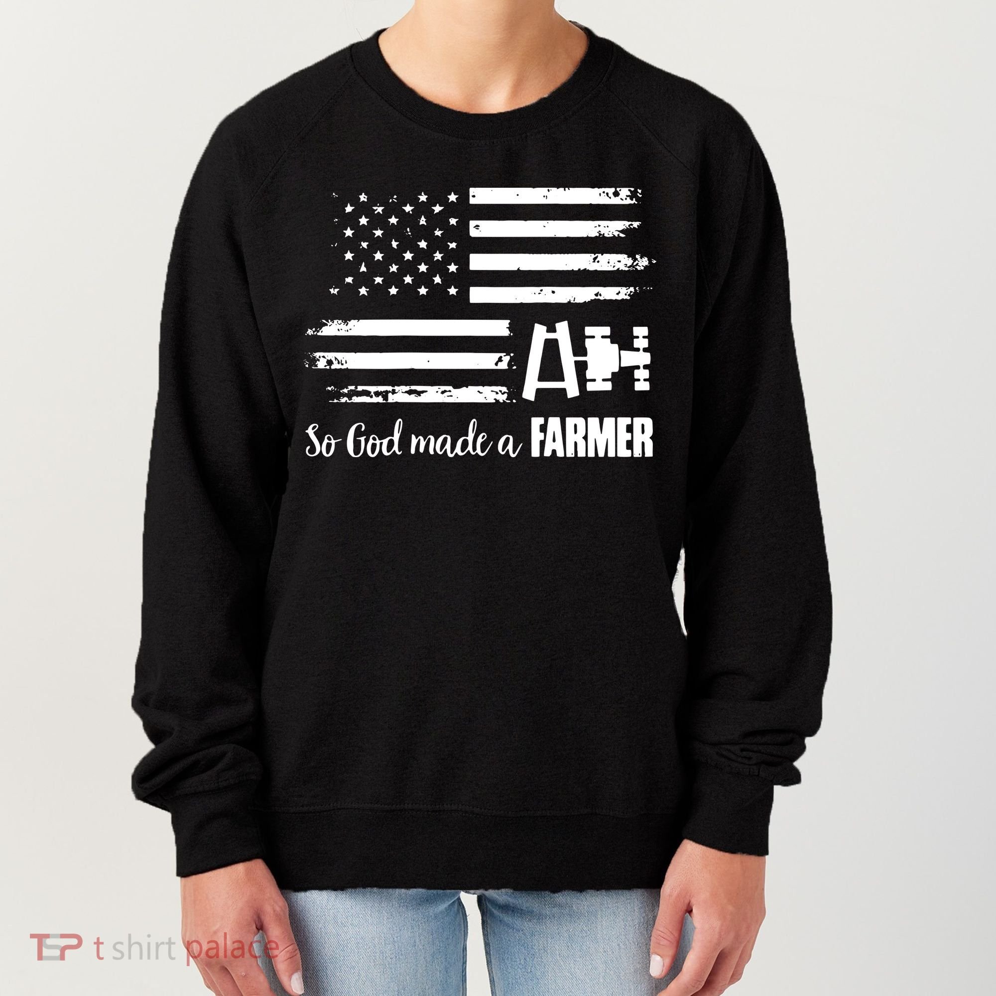 American Flag Tractor So God Made A Farmer T Women's Sweatshirt
