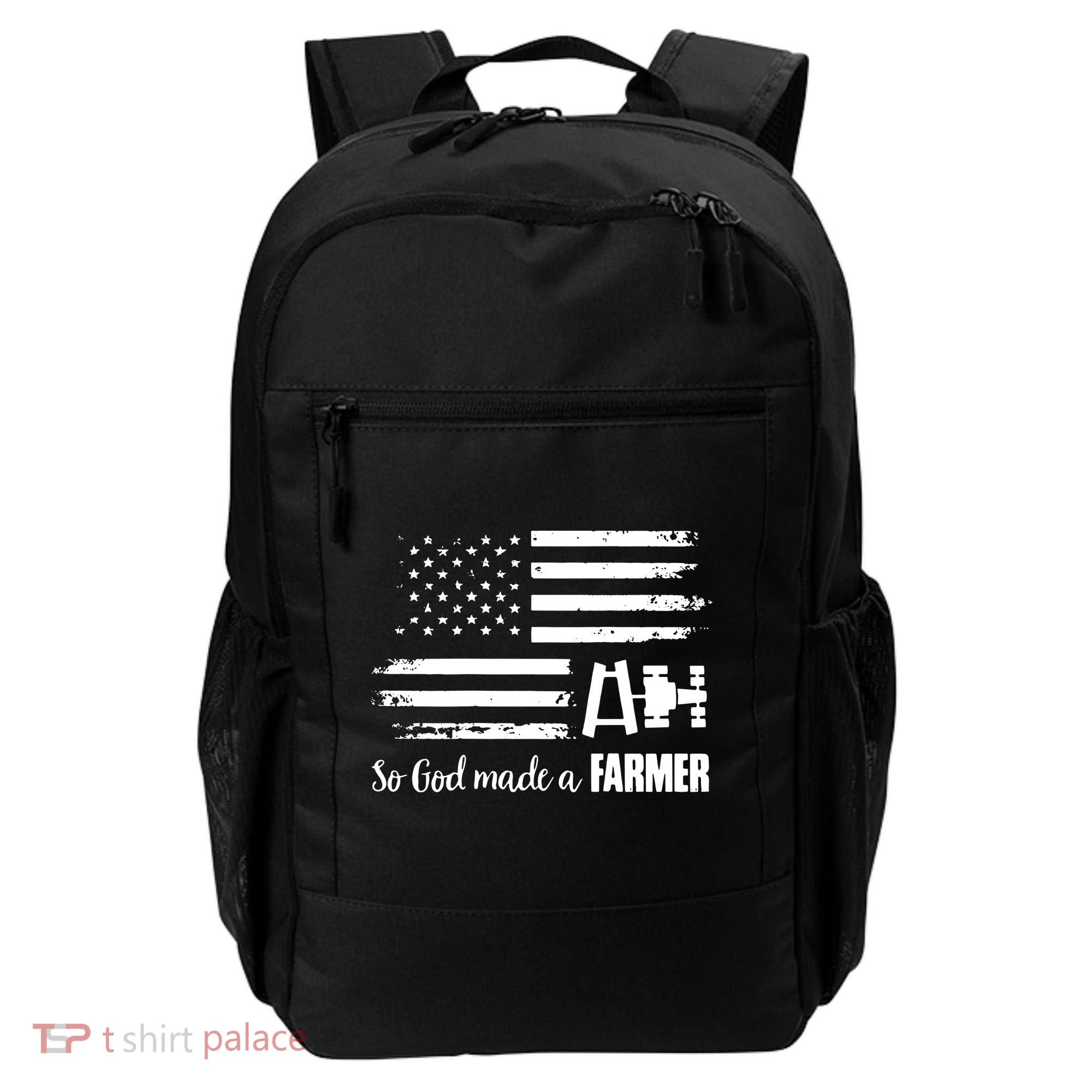 American Flag Tractor So God Made A Farmer T Backpack