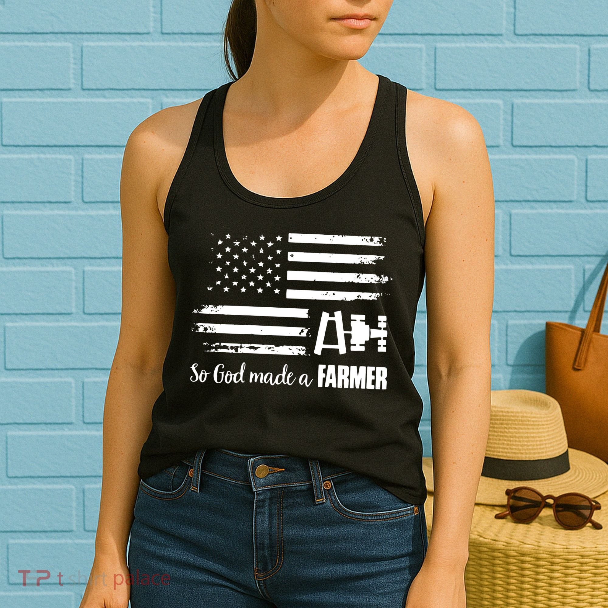 American Flag Tractor So God Made A Farmer T Women's Tank Top