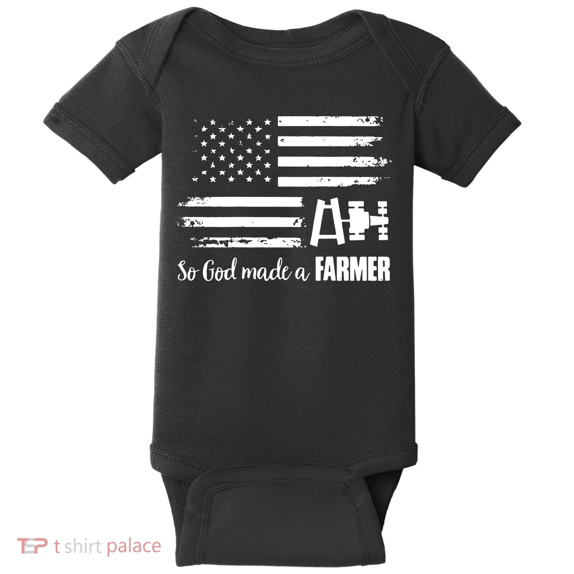 American Flag Tractor So God Made A Farmer T Baby Bodysuit
