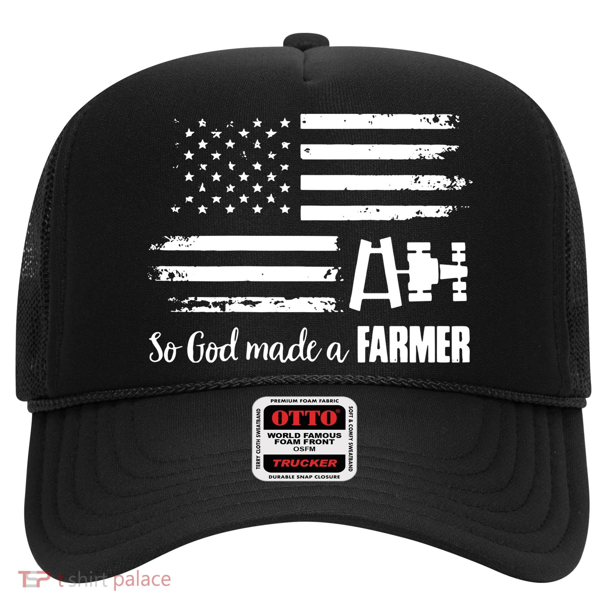 American Flag Tractor So God Made A Farmer T Hat